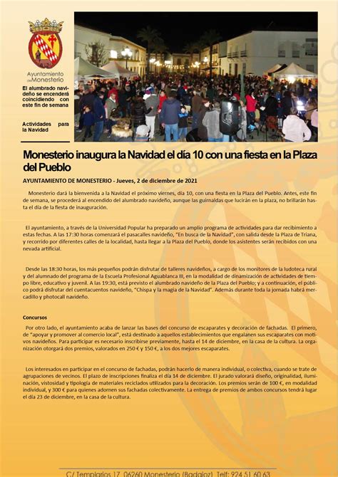 Monesterio inaugura la Navidad el día 10 con una fiesta en la Plaza del ...