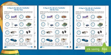 KS1 Football Themed Tell The Time Differentiated Worksheet