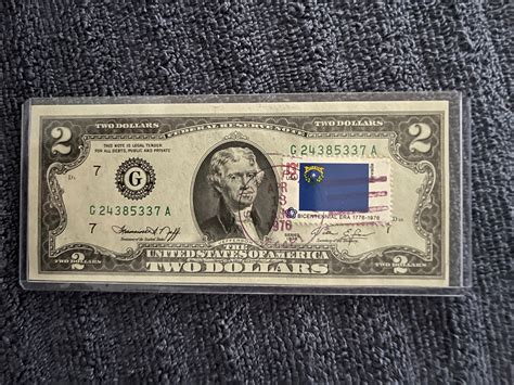 1976 2 Dollar Bill With Stamp