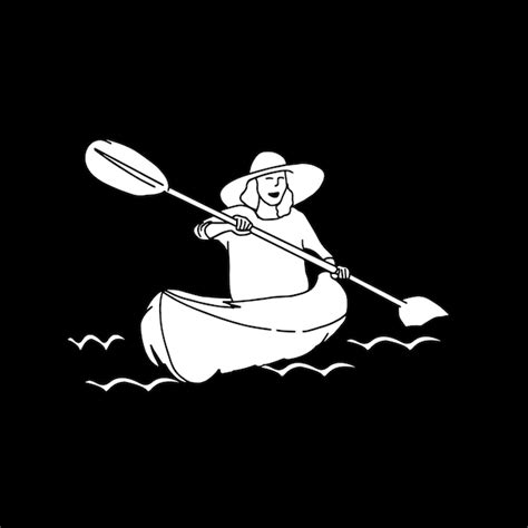 고전적인 수제 스타일로 만든 카누를 타는 여성의 그림 | 프리미엄 벡터