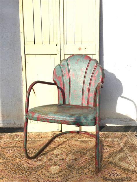 Vintage 1950s Metal Patio Chair | Shell Back Patio Chair | Distressed ...