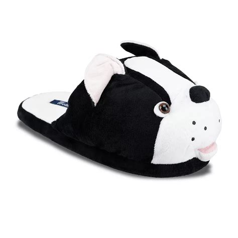 Wembley Black & White Dog Plush Memory Foam Adult Slippers