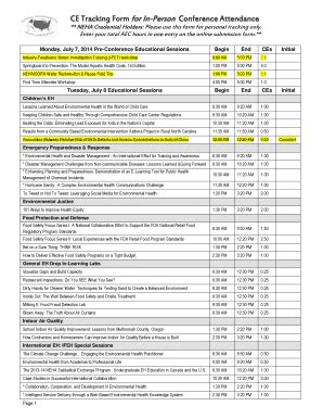 Fillable Online neha2014aec CE Tracking Form - NEHA 2014 AEC ...