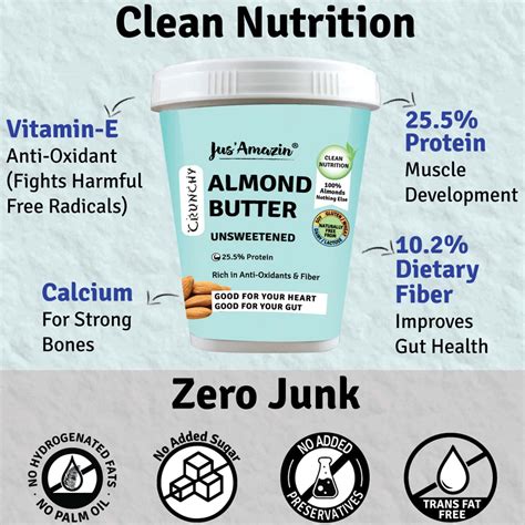 Buy JUS AMAZIN CRUNCHY ALMOND BUTTER - UNSWEETENED (1KG) |CLEAN ...
