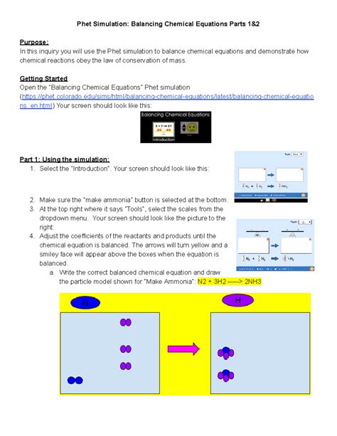Adv Chem: Phet Simulation on Balancing Chemical Equations - Studocu