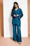 Buy Green Silk, Crepe Tassels, Embroidery Anghrakha Top And Bell Bottom ...