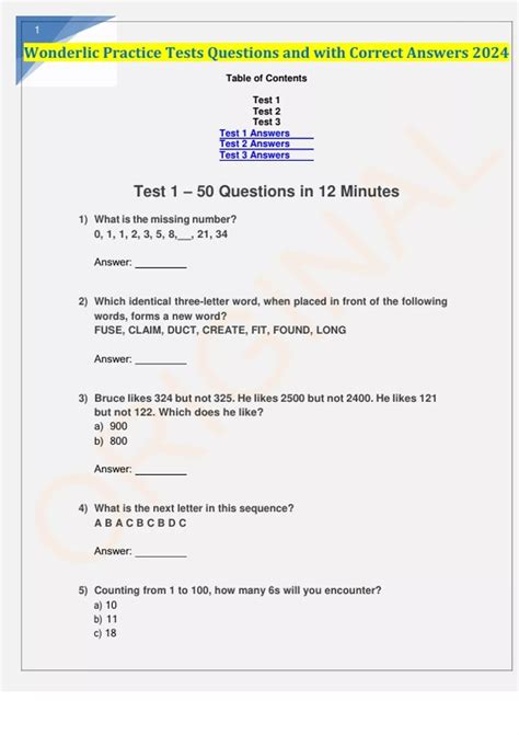 Wonderlic Practice Tests Questions and with Correct Answers 2024. - Wd ...