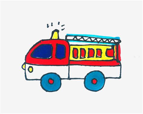 8岁儿童画作品 涂色小消防车怎么画好看🎬小小画家