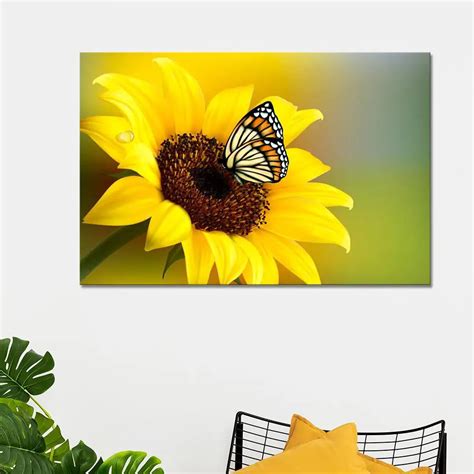 Sunflower With Butterfly Canvas Prints Wooden Wall Painting – Decors Mantra