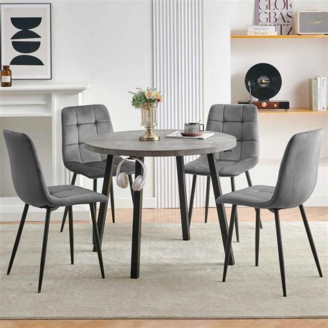 Amazon.com - Homedot Kitchen Table and Chairs Set for 4, 37" Grey Round ...
