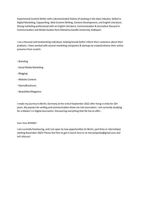 Experienced Content Writer with a demonstrated history of working in ...