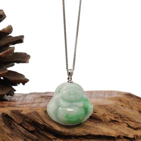 Baikalla™ "Laughing Buddha" Genuine Green Jadeite Buddha Pendant Neckl ...