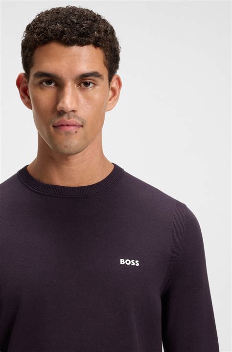 BOSS - Cotton sweater with contrast details - Dark Purple