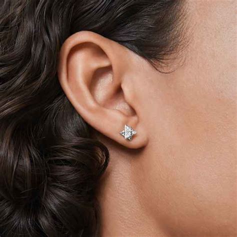 Dextera stud earrings, Round cut, Star, White, Rhodium plated | Swarovski