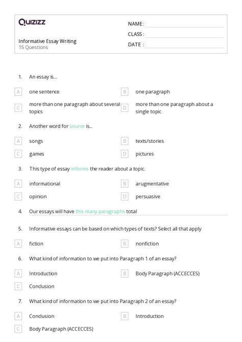 50+ Informative Essay Structure worksheets for 6th Class on Quizizz ...