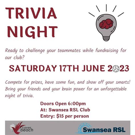 Caves Beach Netball Club Trivia Night Fundraiser, Swansea RSL Club ...