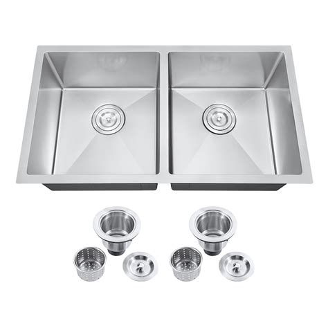 Akicon Undermount 32-in x 18-in Stainless Steel Double Equal Bowl ...