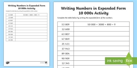 Writing Numbers in Expanded Form 10 000s Worksheet / Worksheet-Australia