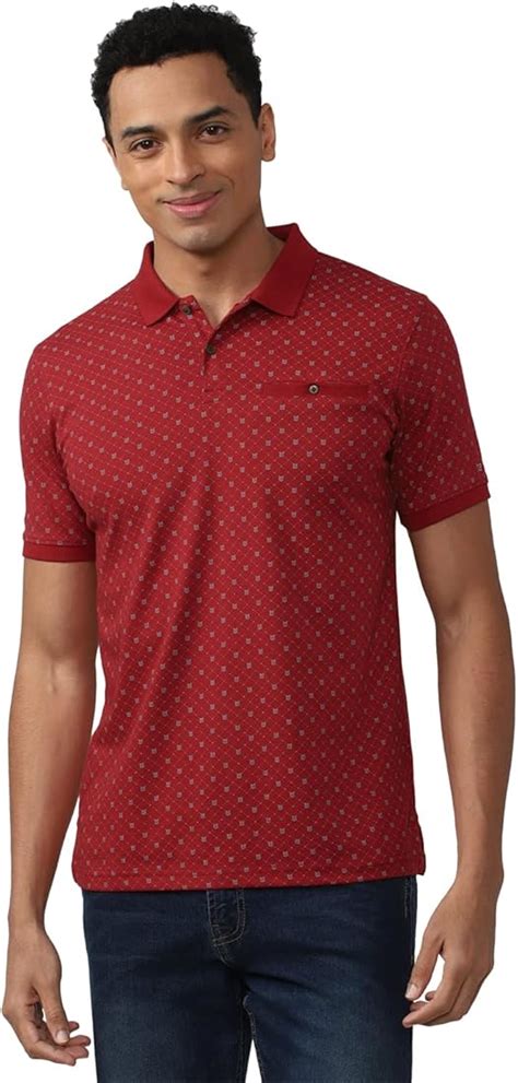 Peter England Men Maroon Print Polo Neck Polo T-Shirts - Price History
