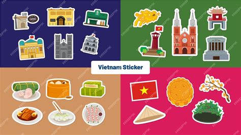 Premium Vector | Set sticker Famous location of Vietnam