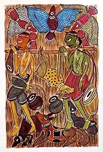 DollsofIndia Tribal Hunters - Kalighat Painting - 12.5 x 8.5 inches ...