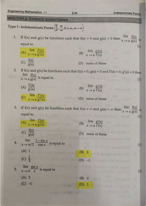 Indeterminate forms MCQs - Computer Engineering - Studocu