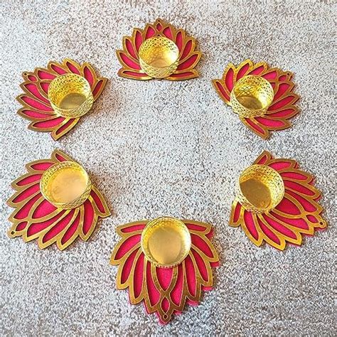 Buy TIED RIBBONS Decorative Lotus Tealight Candle Holder Stand Set of 7 ...