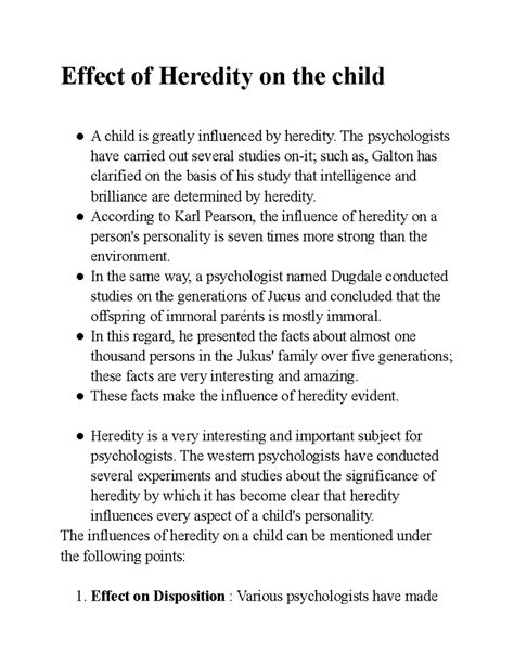 Effect of Heredity on the child - The psychologists have carried out ...
