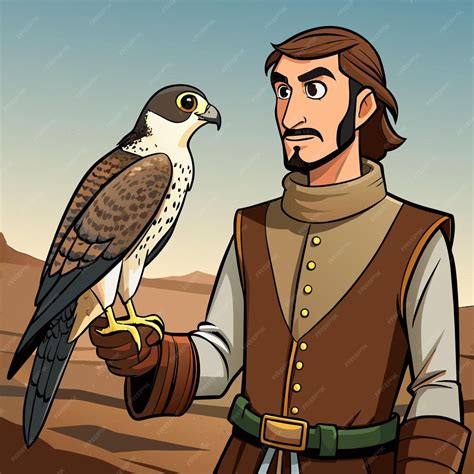 Man holding a falcon, in the centre of a group of people