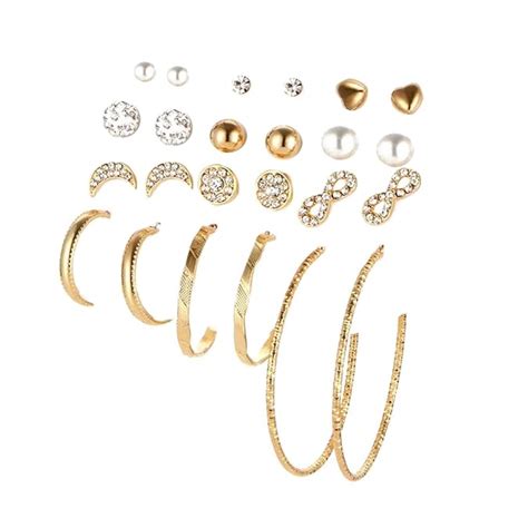 Yellow Chimes Hoop Earrings for Women Combo of 12 Pairs Stud Earrings ...