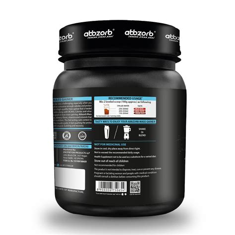Abbzorb Mass Gainer (Chocolate) 1Kg, Vitamins(B,C,D) Minerals (Calcium ...