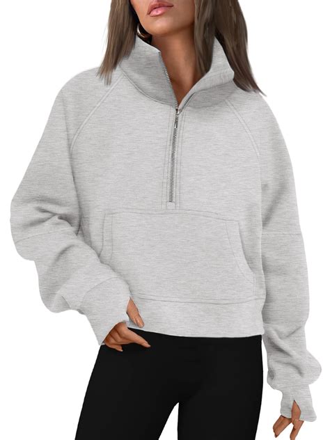 Rosvigor Women's Half Zip Fleece Sweatshirt, Cropped Pullover Hoodie ...