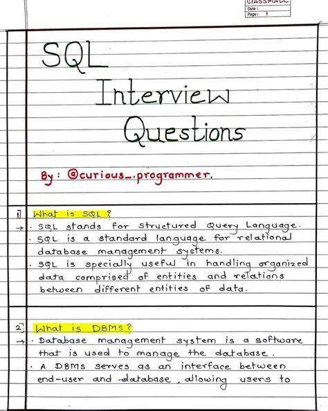 Sql interview questions - l C.-~~ M. A-".;... l Date : I Page : I - C ...