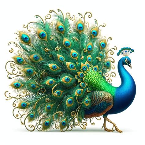 A colorful peacock with a peacock on the back of it on white backgound ...