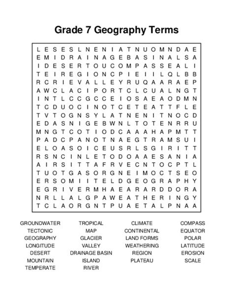 Grade 7 Geography Terms Word Search