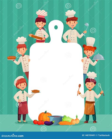 Kids Menu Frame. Children Chefs Cook with Cutting Board, Restaurant ...