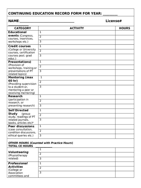 Continuing Education Record Form - Fill Out, Sign & Share Online ...