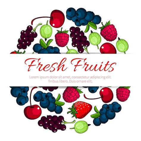Fresh forest and garden fruits berries poster | Premium Vector