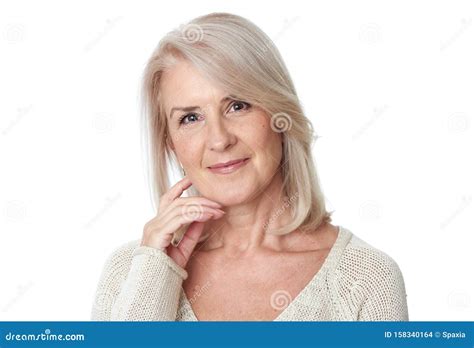 Beautiful 50 Years Old Woman Portrait Isolated Stock Photo - Image of ...