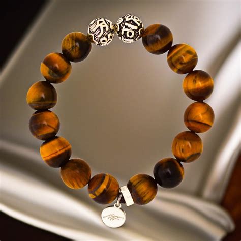 Tiger Eye Stone Silver Bead Bracelet (12 MM)| Natural Stone ...