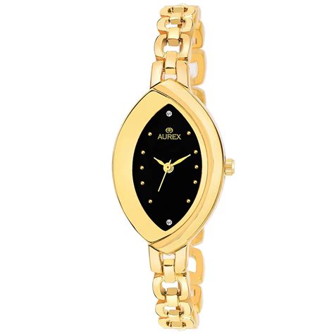 AUREX Elegant 18 K Gold Plated Swarovski Crystal Studded Black Dial ...