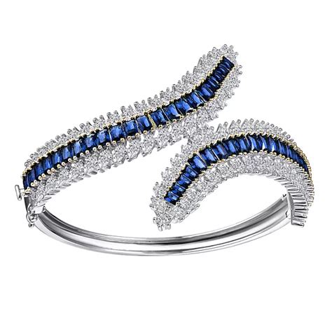 Sterling Silver Cubic Zirconia Wide Bangle Bracelet