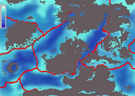 The map of Ultima tyr, shown in elavation, sea depth+tectonic plates, and average temperature ...