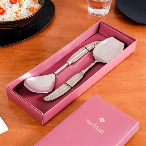 Feather Touch Stainless Steel Serving Spoon Set Of 2 Online - Premium ...