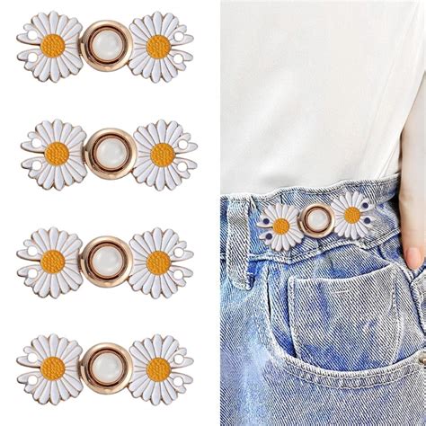 Xenos Instant Jeans Button Pins Waist Tightener Set (4 pcs White Flower ...