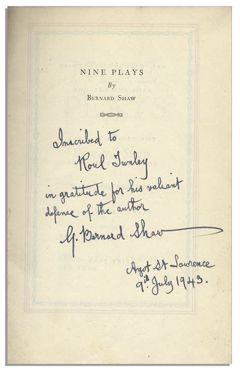 Lot Detail - George Bernard Shaw's ''Nine Plays'' Signed