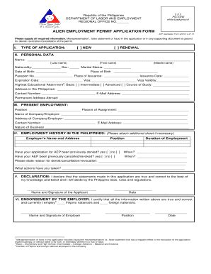 Fillable Online AEP Application Form - DOLE Fax Email Print - pdfFiller