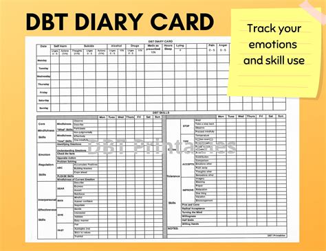 Dbt Diary Card Printable - Printable Word Searches