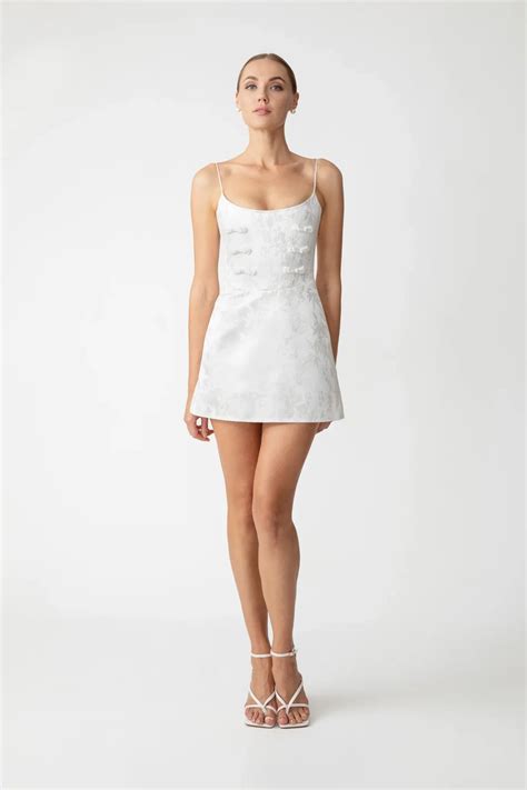 Joey Jacquard Mini Dress in White | SAU LEE Official Website