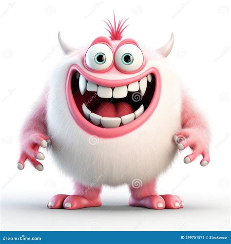 Adorable White Monster with Big Teeth and Furry Art Style Stock ...